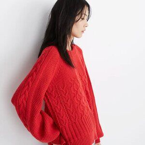 Madewell Copenhagen Red Cable Knit Sweater Size Small